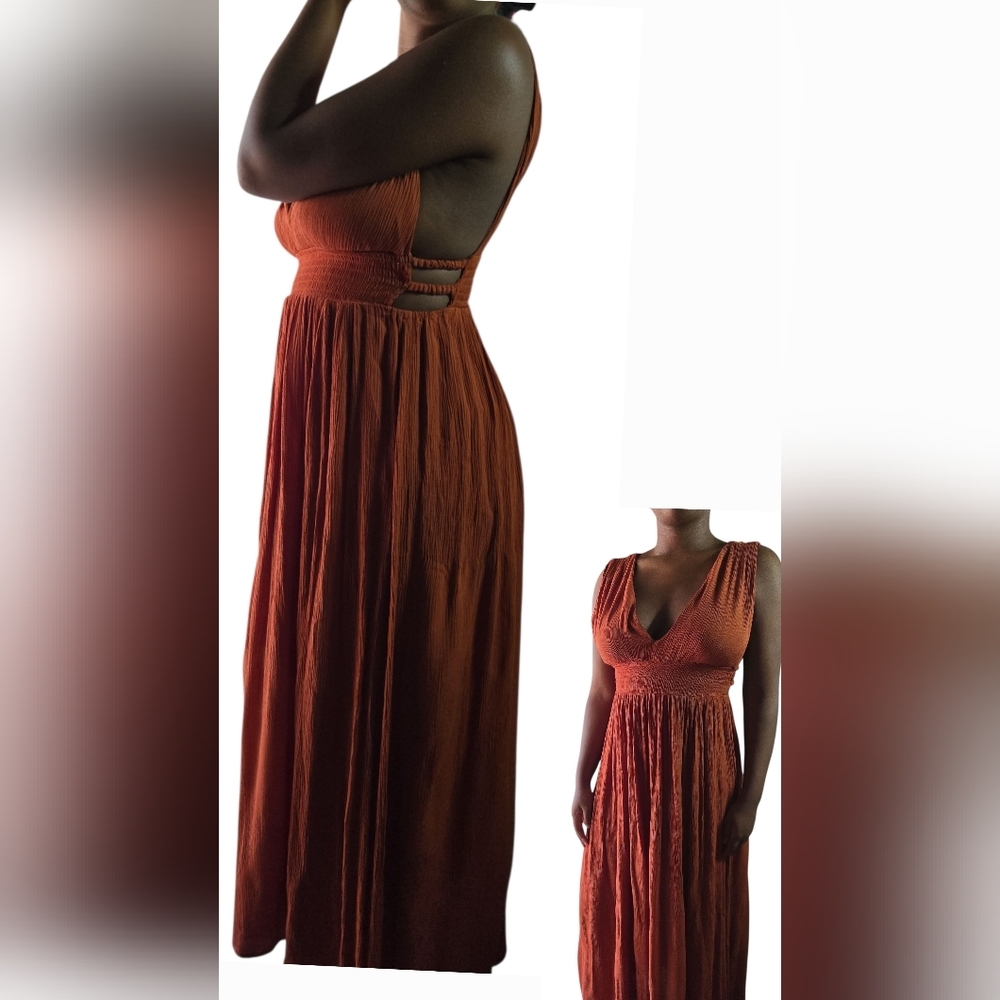 Just‎ Found Elegant Rust Boho Beach Maxi Dress ~ Medium